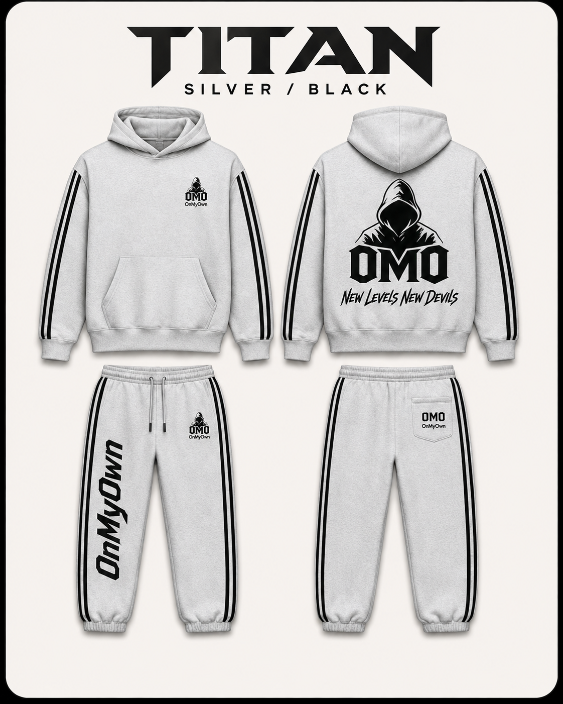 Titan Silver / Black front and back garment design